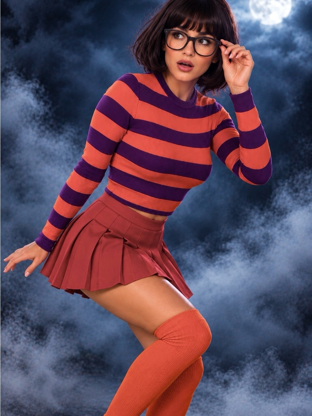 Zara Purple Orange Striped Ribbed Cropped Sweater Long Sleeve Y2K